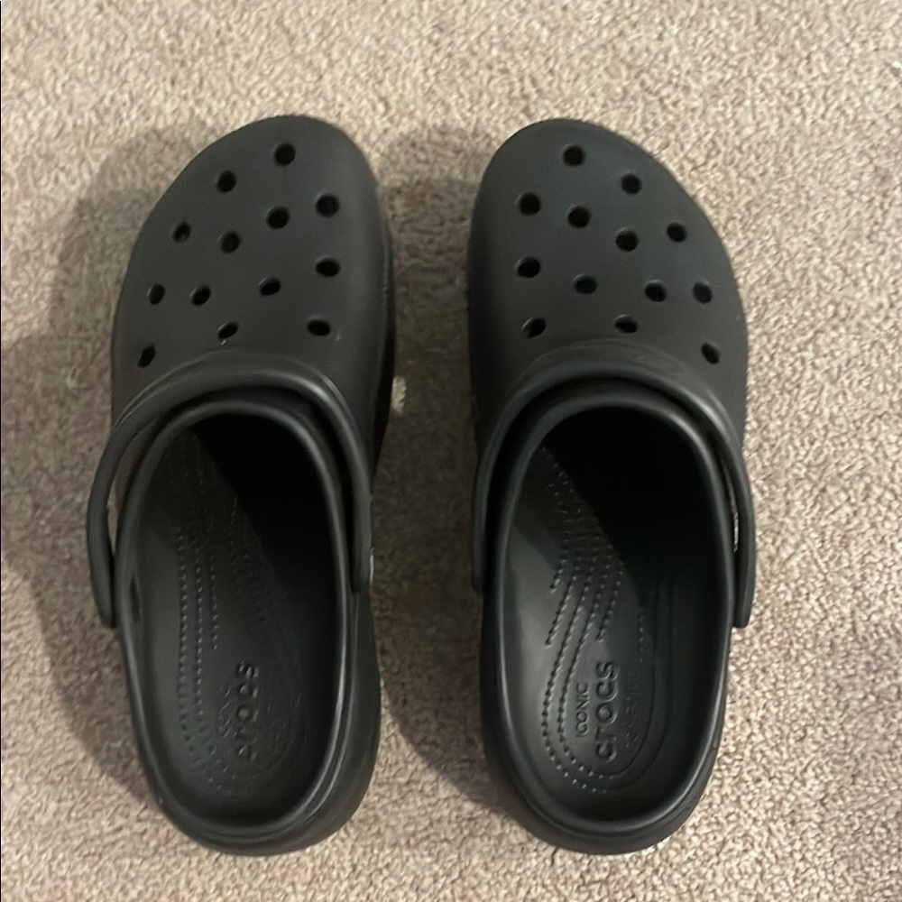 CROCS Women’s Platform Black Slip-On Sandals (never worn)